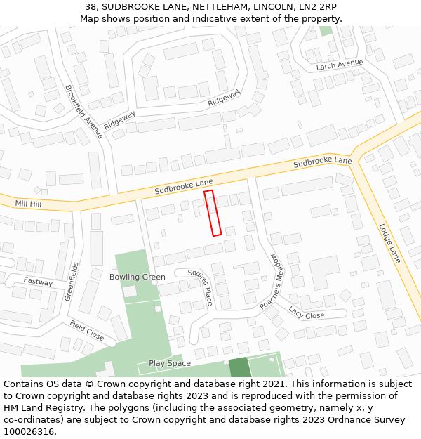 38, SUDBROOKE LANE, NETTLEHAM, LINCOLN, LN2 2RP: Location map and indicative extent of plot