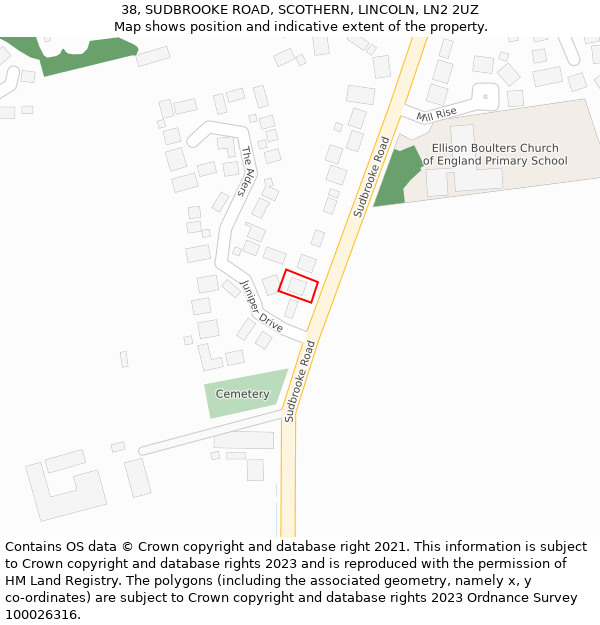 38, SUDBROOKE ROAD, SCOTHERN, LINCOLN, LN2 2UZ: Location map and indicative extent of plot