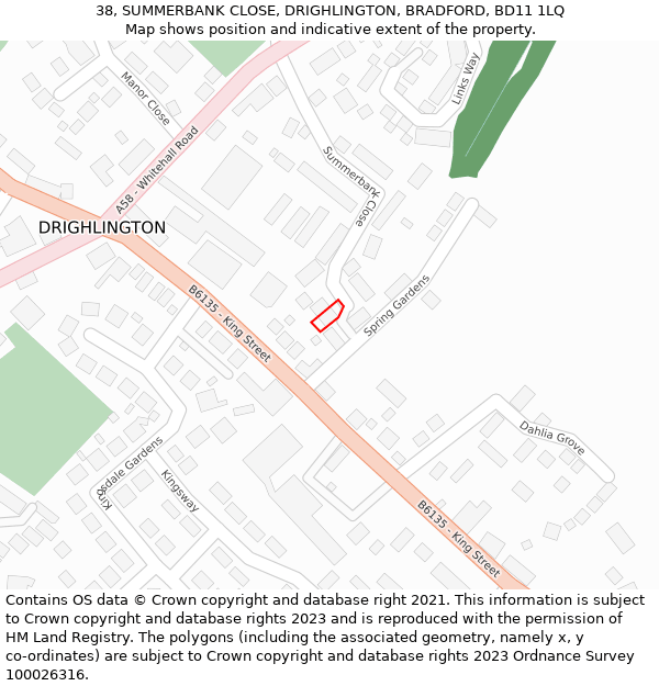 38, SUMMERBANK CLOSE, DRIGHLINGTON, BRADFORD, BD11 1LQ: Location map and indicative extent of plot