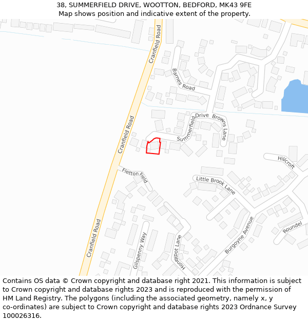 38, SUMMERFIELD DRIVE, WOOTTON, BEDFORD, MK43 9FE: Location map and indicative extent of plot