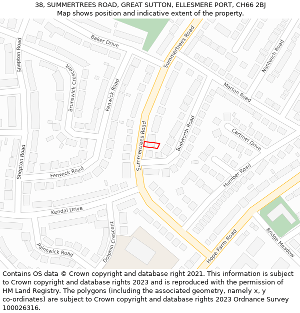 38, SUMMERTREES ROAD, GREAT SUTTON, ELLESMERE PORT, CH66 2BJ: Location map and indicative extent of plot