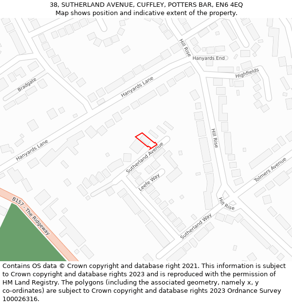 38, SUTHERLAND AVENUE, CUFFLEY, POTTERS BAR, EN6 4EQ: Location map and indicative extent of plot