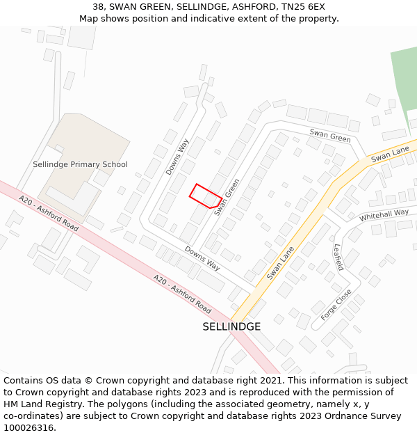 38, SWAN GREEN, SELLINDGE, ASHFORD, TN25 6EX: Location map and indicative extent of plot