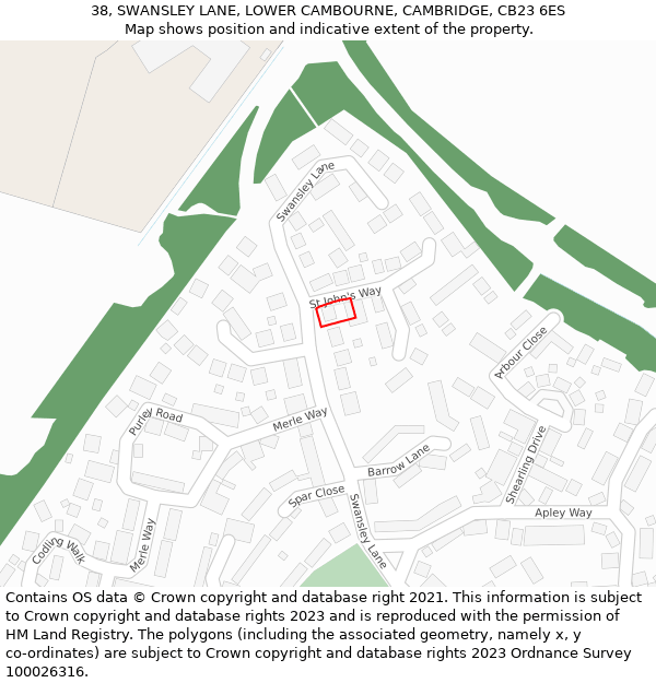 38, SWANSLEY LANE, LOWER CAMBOURNE, CAMBRIDGE, CB23 6ES: Location map and indicative extent of plot