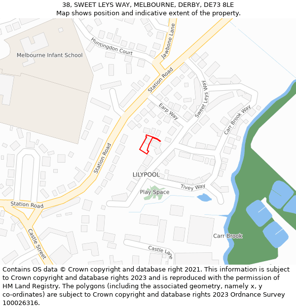 38, SWEET LEYS WAY, MELBOURNE, DERBY, DE73 8LE: Location map and indicative extent of plot