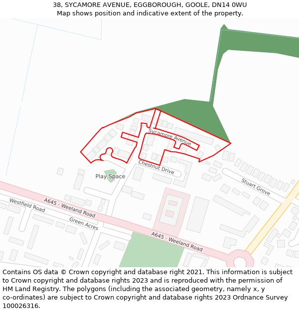 38, SYCAMORE AVENUE, EGGBOROUGH, GOOLE, DN14 0WU: Location map and indicative extent of plot