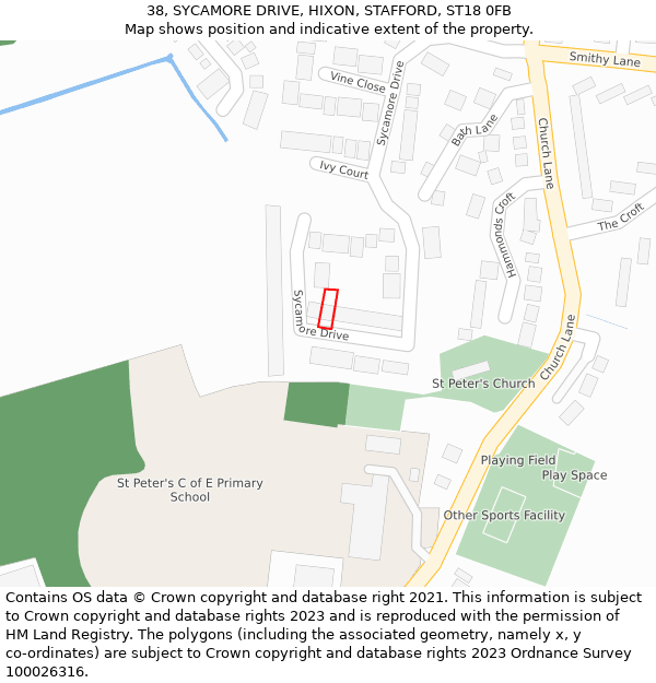 38, SYCAMORE DRIVE, HIXON, STAFFORD, ST18 0FB: Location map and indicative extent of plot