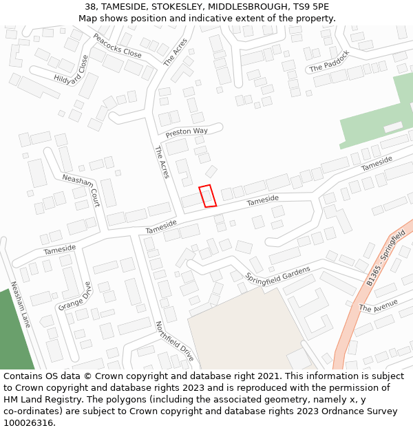 38, TAMESIDE, STOKESLEY, MIDDLESBROUGH, TS9 5PE: Location map and indicative extent of plot