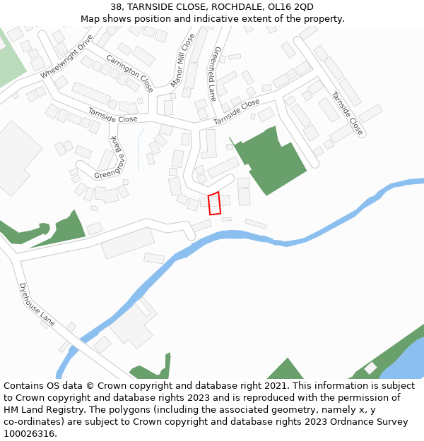 38, TARNSIDE CLOSE, ROCHDALE, OL16 2QD: Location map and indicative extent of plot