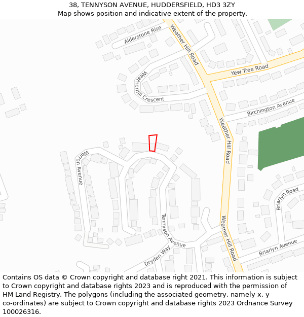 38, TENNYSON AVENUE, HUDDERSFIELD, HD3 3ZY: Location map and indicative extent of plot