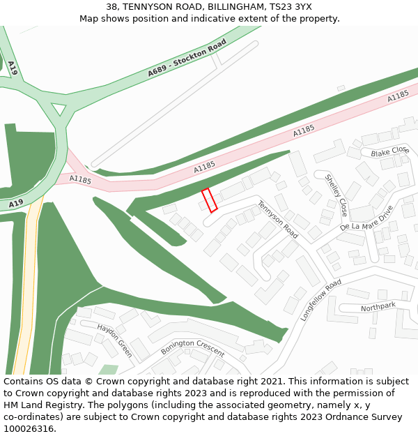 38, TENNYSON ROAD, BILLINGHAM, TS23 3YX: Location map and indicative extent of plot