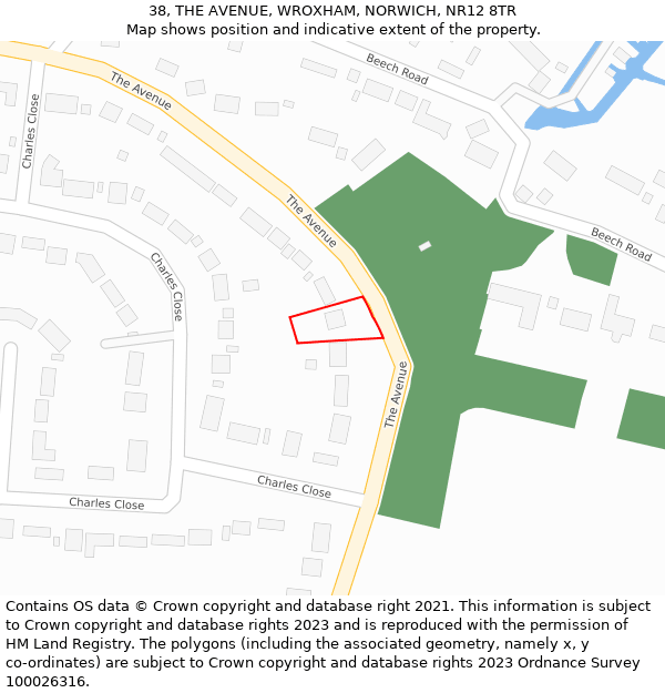 38, THE AVENUE, WROXHAM, NORWICH, NR12 8TR: Location map and indicative extent of plot