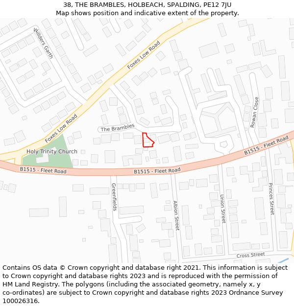 38, THE BRAMBLES, HOLBEACH, SPALDING, PE12 7JU: Location map and indicative extent of plot