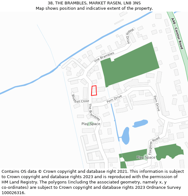 38, THE BRAMBLES, MARKET RASEN, LN8 3NS: Location map and indicative extent of plot