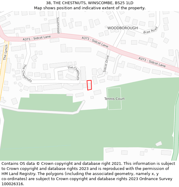 38, THE CHESTNUTS, WINSCOMBE, BS25 1LD: Location map and indicative extent of plot