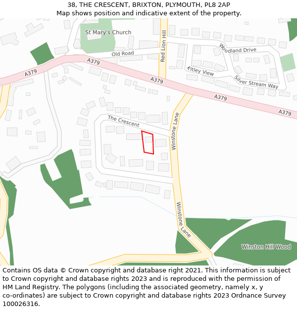 38, THE CRESCENT, BRIXTON, PLYMOUTH, PL8 2AP: Location map and indicative extent of plot