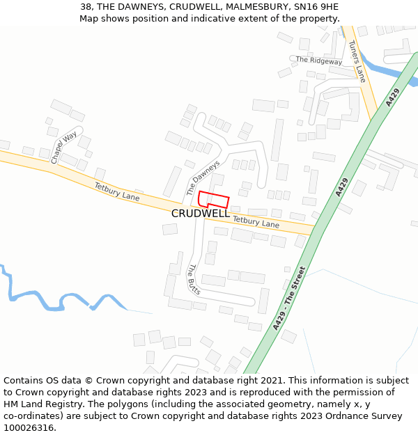 38, THE DAWNEYS, CRUDWELL, MALMESBURY, SN16 9HE: Location map and indicative extent of plot