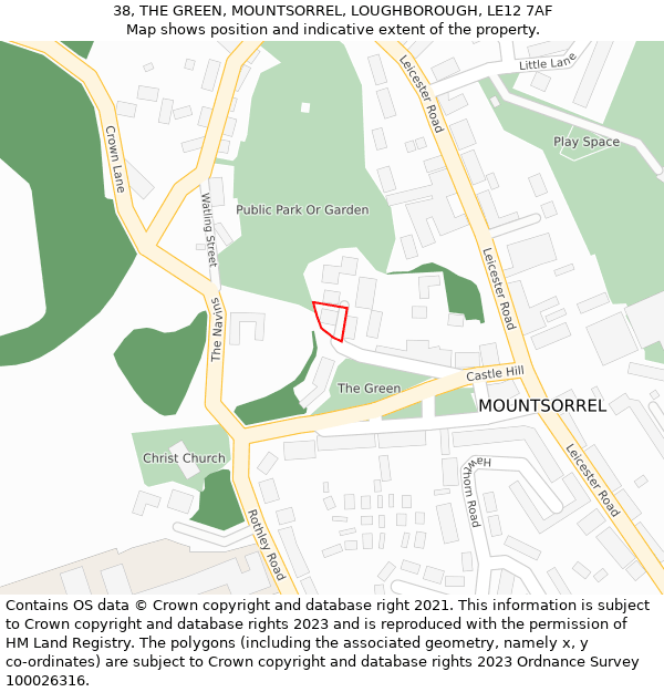 38, THE GREEN, MOUNTSORREL, LOUGHBOROUGH, LE12 7AF: Location map and indicative extent of plot