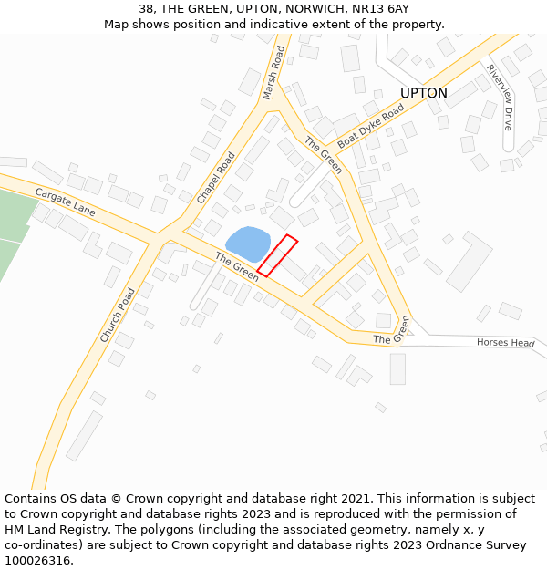 38, THE GREEN, UPTON, NORWICH, NR13 6AY: Location map and indicative extent of plot