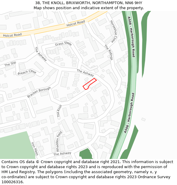 38, THE KNOLL, BRIXWORTH, NORTHAMPTON, NN6 9HY: Location map and indicative extent of plot