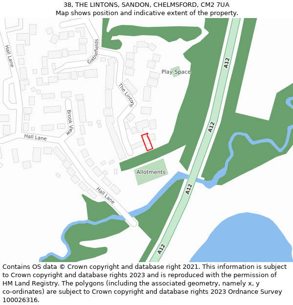 38, THE LINTONS, SANDON, CHELMSFORD, CM2 7UA: Location map and indicative extent of plot