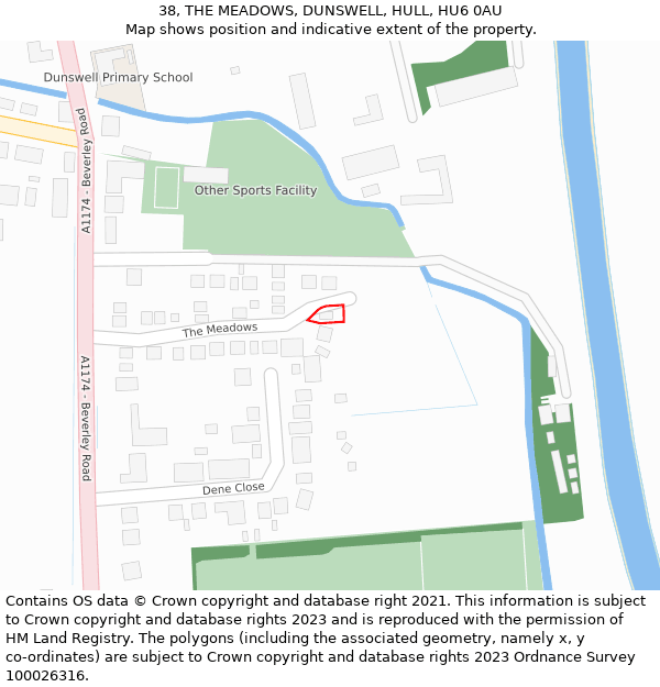 38, THE MEADOWS, DUNSWELL, HULL, HU6 0AU: Location map and indicative extent of plot