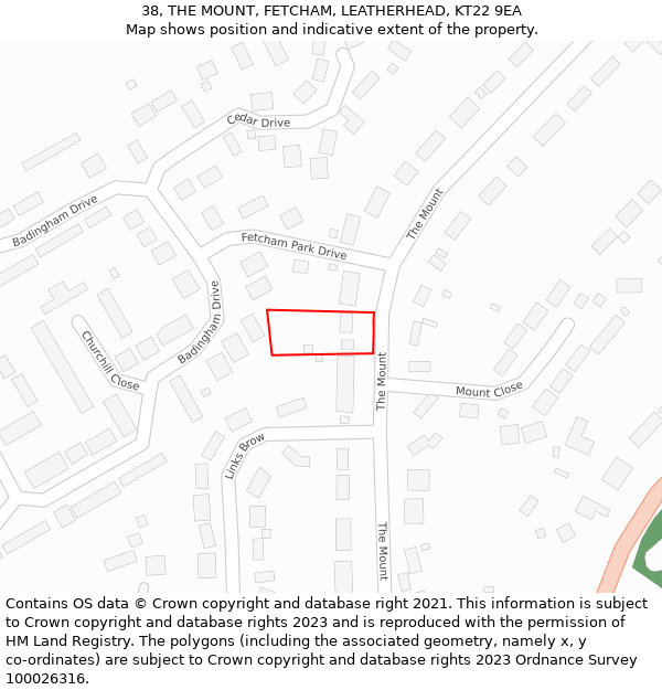 38, THE MOUNT, FETCHAM, LEATHERHEAD, KT22 9EA: Location map and indicative extent of plot