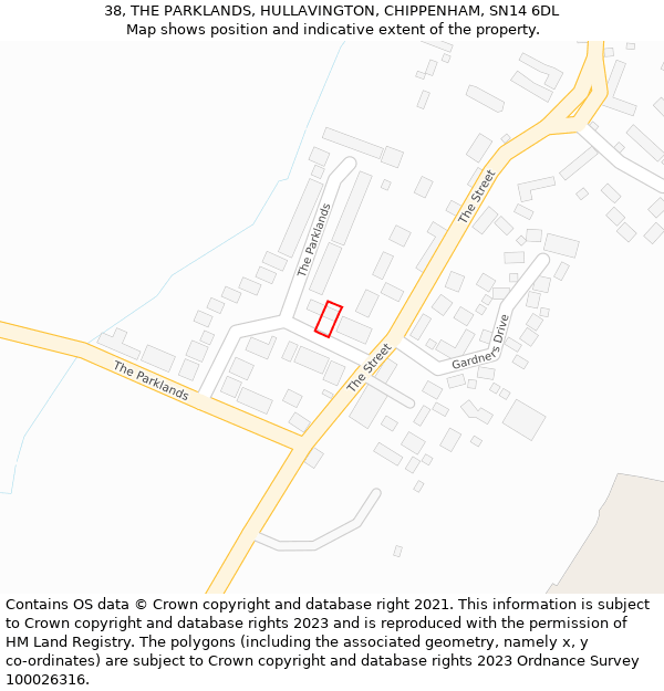 38, THE PARKLANDS, HULLAVINGTON, CHIPPENHAM, SN14 6DL: Location map and indicative extent of plot