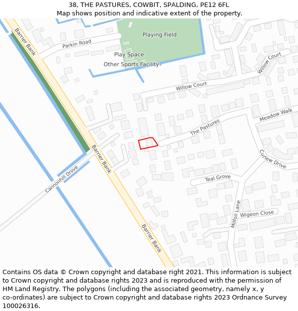 38, THE PASTURES, COWBIT, SPALDING, PE12 6FL: Location map and indicative extent of plot