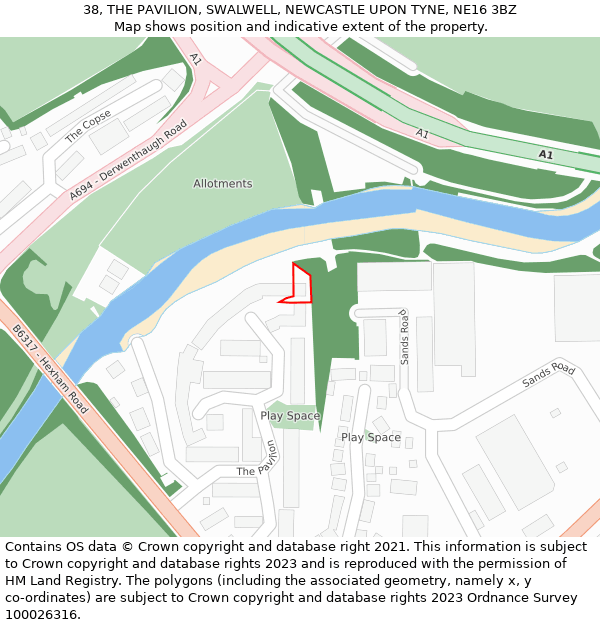 38, THE PAVILION, SWALWELL, NEWCASTLE UPON TYNE, NE16 3BZ: Location map and indicative extent of plot