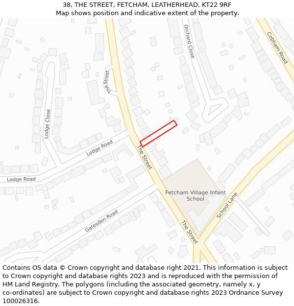 38, THE STREET, FETCHAM, LEATHERHEAD, KT22 9RF: Location map and indicative extent of plot