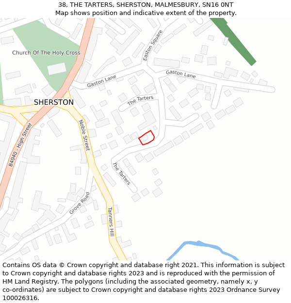 38, THE TARTERS, SHERSTON, MALMESBURY, SN16 0NT: Location map and indicative extent of plot