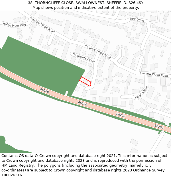 38, THORNCLIFFE CLOSE, SWALLOWNEST, SHEFFIELD, S26 4SY: Location map and indicative extent of plot