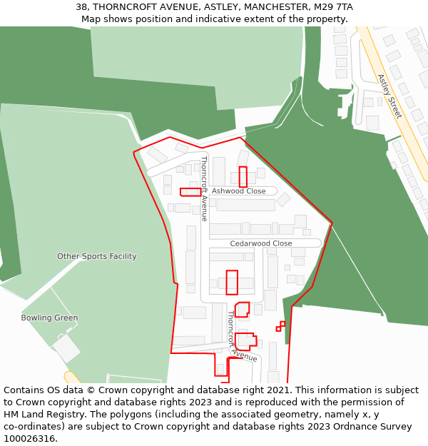 38, THORNCROFT AVENUE, ASTLEY, MANCHESTER, M29 7TA: Location map and indicative extent of plot