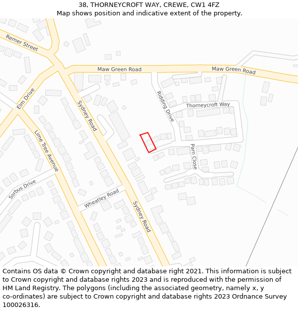 38, THORNEYCROFT WAY, CREWE, CW1 4FZ: Location map and indicative extent of plot