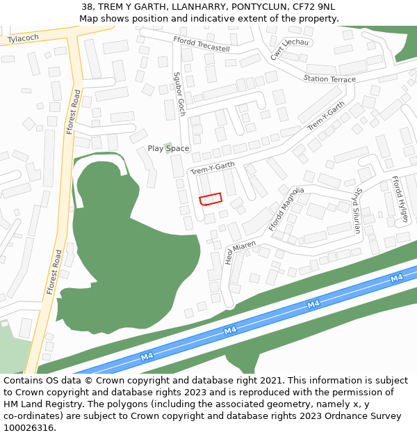 38, TREM Y GARTH, LLANHARRY, PONTYCLUN, CF72 9NL: Location map and indicative extent of plot