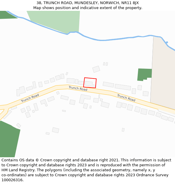 38, TRUNCH ROAD, MUNDESLEY, NORWICH, NR11 8JX: Location map and indicative extent of plot