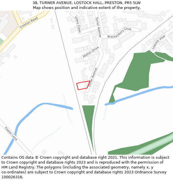 38, TURNER AVENUE, LOSTOCK HALL, PRESTON, PR5 5LW: Location map and indicative extent of plot