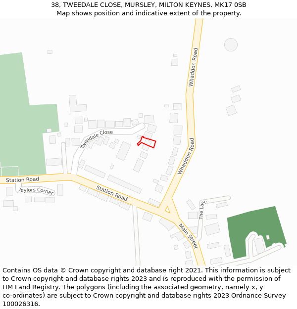 38, TWEEDALE CLOSE, MURSLEY, MILTON KEYNES, MK17 0SB: Location map and indicative extent of plot