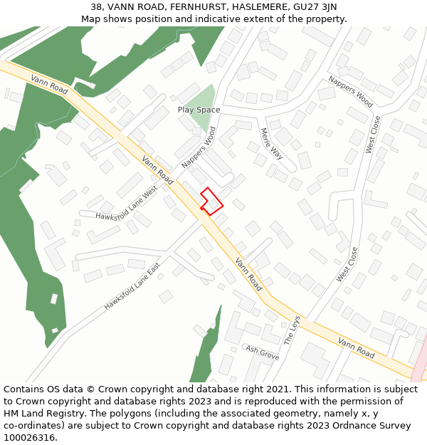 38, VANN ROAD, FERNHURST, HASLEMERE, GU27 3JN: Location map and indicative extent of plot