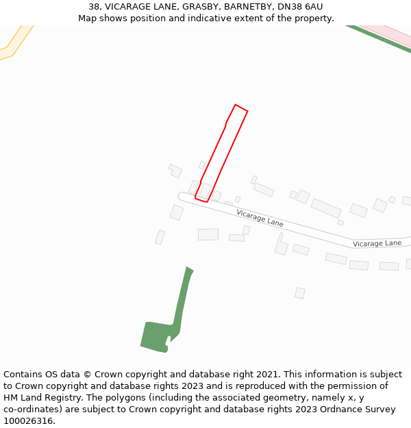 38, VICARAGE LANE, GRASBY, BARNETBY, DN38 6AU: Location map and indicative extent of plot