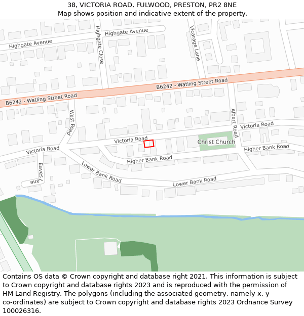 38, VICTORIA ROAD, FULWOOD, PRESTON, PR2 8NE: Location map and indicative extent of plot