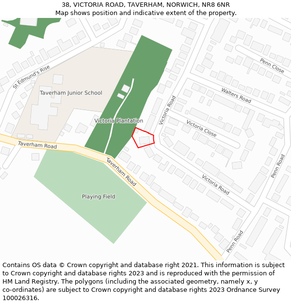 38, VICTORIA ROAD, TAVERHAM, NORWICH, NR8 6NR: Location map and indicative extent of plot