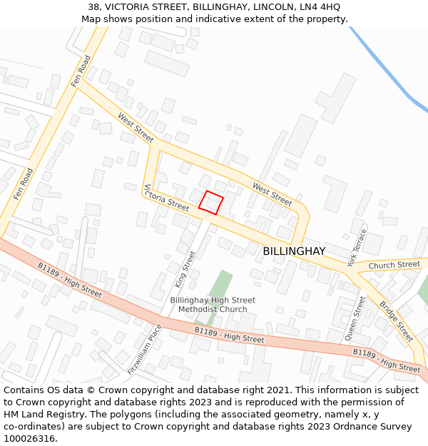 38, VICTORIA STREET, BILLINGHAY, LINCOLN, LN4 4HQ: Location map and indicative extent of plot