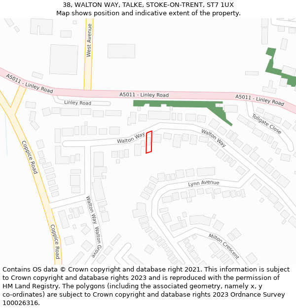 38, WALTON WAY, TALKE, STOKE-ON-TRENT, ST7 1UX: Location map and indicative extent of plot