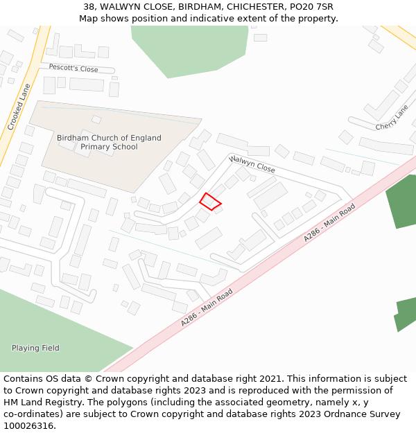 38, WALWYN CLOSE, BIRDHAM, CHICHESTER, PO20 7SR: Location map and indicative extent of plot