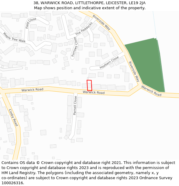 38, WARWICK ROAD, LITTLETHORPE, LEICESTER, LE19 2JA: Location map and indicative extent of plot