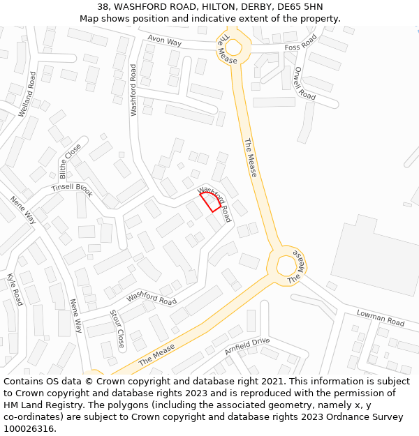 38, WASHFORD ROAD, HILTON, DERBY, DE65 5HN: Location map and indicative extent of plot