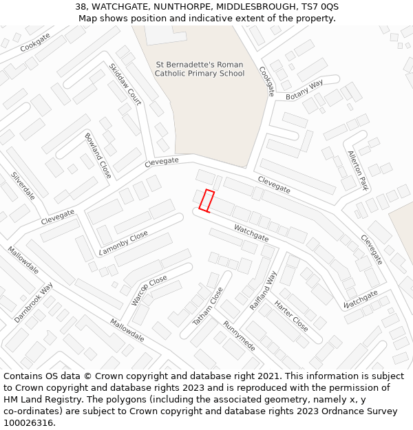 38, WATCHGATE, NUNTHORPE, MIDDLESBROUGH, TS7 0QS: Location map and indicative extent of plot
