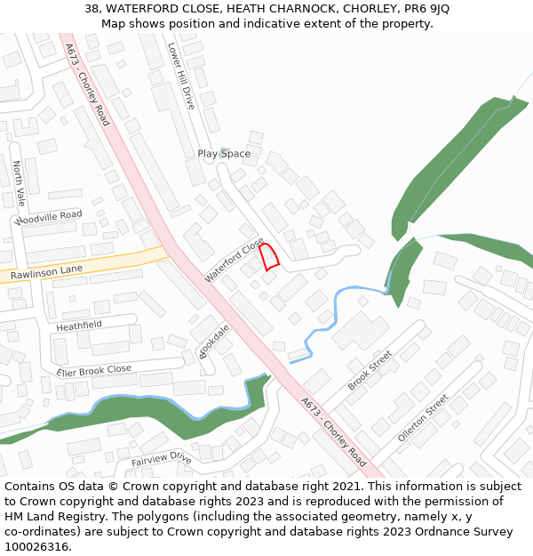 38, WATERFORD CLOSE, HEATH CHARNOCK, CHORLEY, PR6 9JQ: Location map and indicative extent of plot